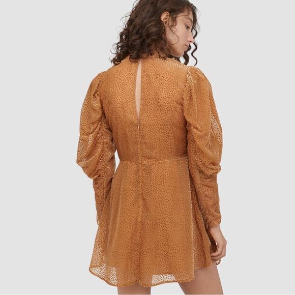 H&M Puff Sleeved Mini Dress in Dark Beige, Size 4 - Picture 2 of 16